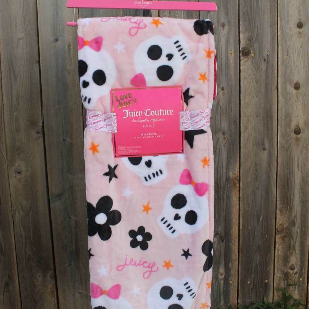 Juicy Couture Gothic Skull Flower Blanket NWT